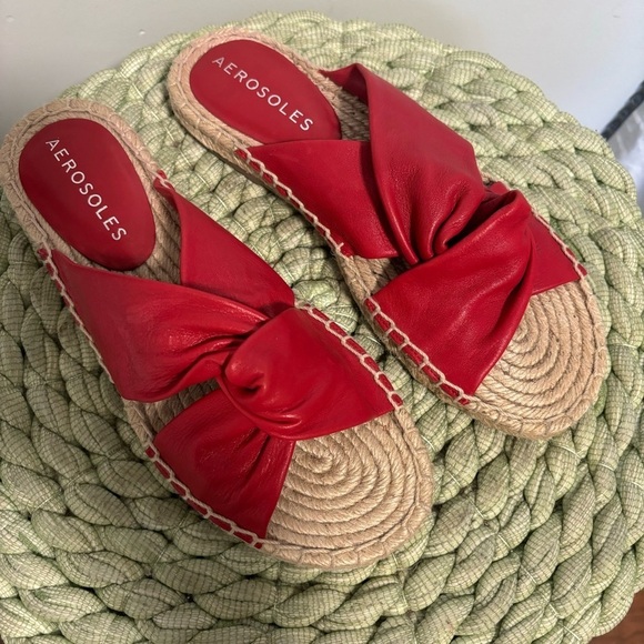 AEROSOLES Paramus Red Leather Twist Strap Slip On Flat Espadrille Sandals NWOB - Picture 5 of 7